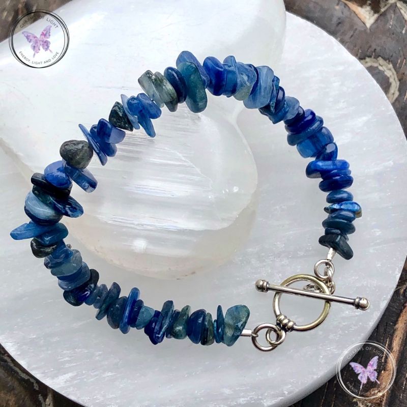 Blue Kyanite Chip Bracelet With Silver Toggle Clasp